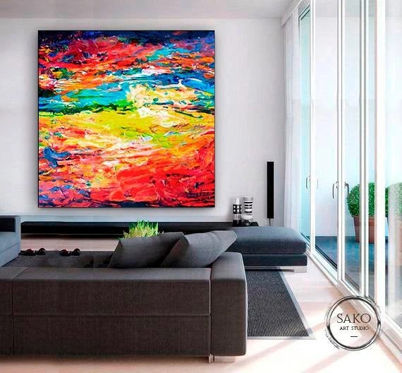 Contemporary Handmade Yellow Room White Abstract Canvas Artwork F1SRE